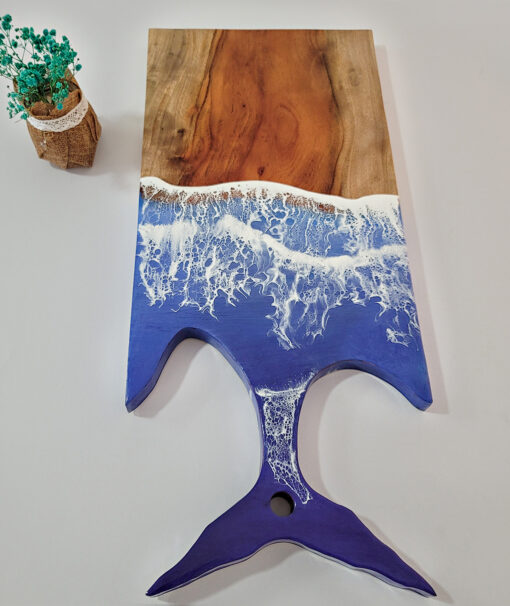 Whale Tail Ocean Wave Wood & Resin Cutting Board - Image 10