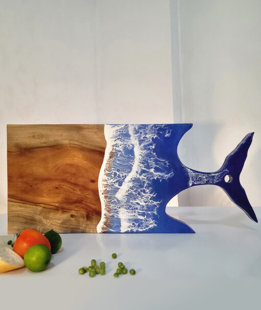 Whale Tail Ocean Wave Wood & Resin Cutting Board - Image 7