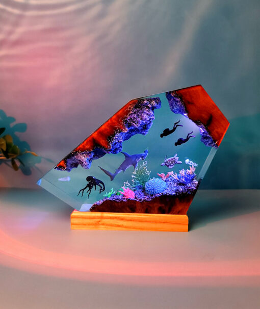 Ocean Diver & Shark Resin Night Lamp