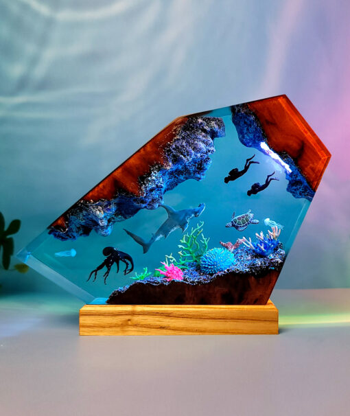 Ocean Diver & Shark Resin Night Lamp - Image 7
