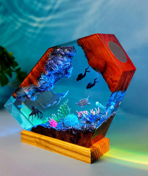 Ocean Diver & Shark Resin Night Lamp - Image 6