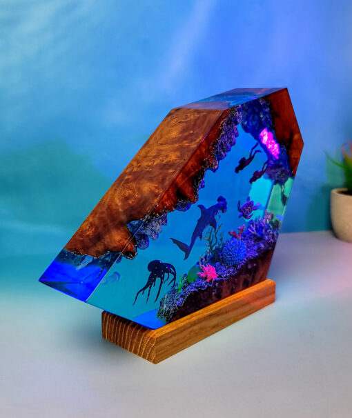 Ocean Diver & Shark Resin Night Lamp - Image 5