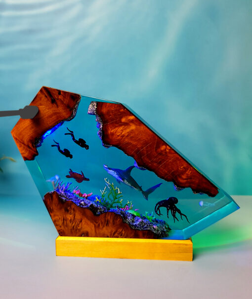 Ocean Diver & Shark Resin Night Lamp - Image 4