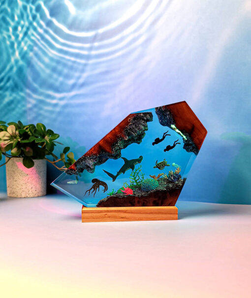 Ocean Diver & Shark Resin Night Lamp - Image 3