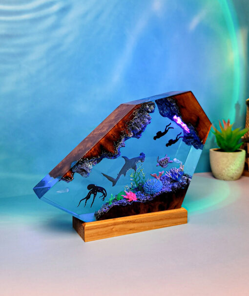 Ocean Diver & Shark Resin Night Lamp - Image 2